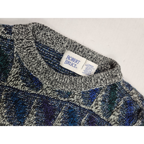 Vintage Knit Sweater Size Large Multicolor Textured grandpacore grandmacore 80s - Picture 8 of 8